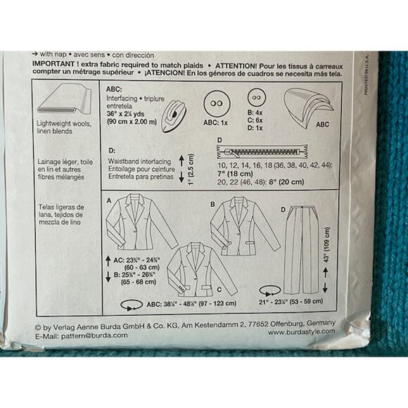 Burda 8279 sewing pattern womens suit blazer pants - Picture 4 of 5
